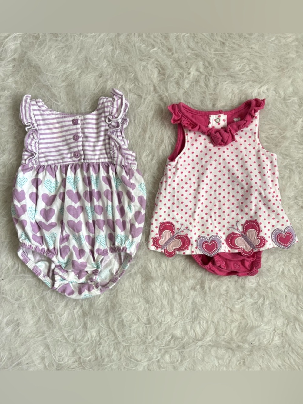 Koala Kids Baby Girl Set of 2 Ruffle & Skirted Colorful Bodysuits with Hearts
